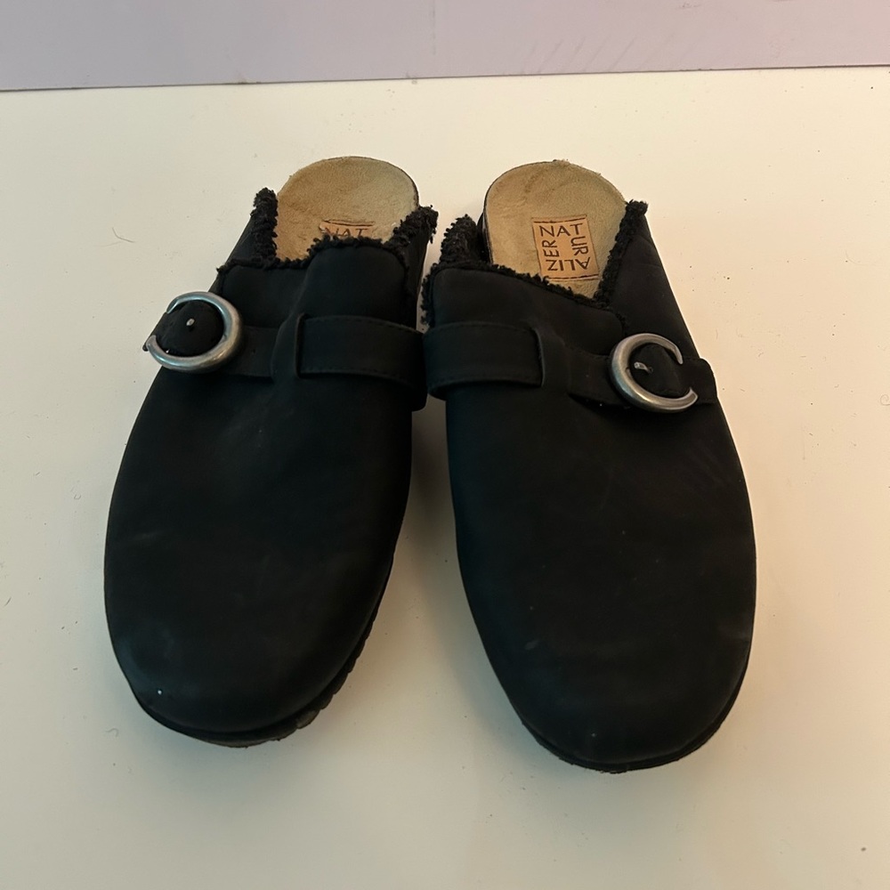 Naturalizer Becks Mules Cork Clogs Slip On Sandals Women’s Black Shoes